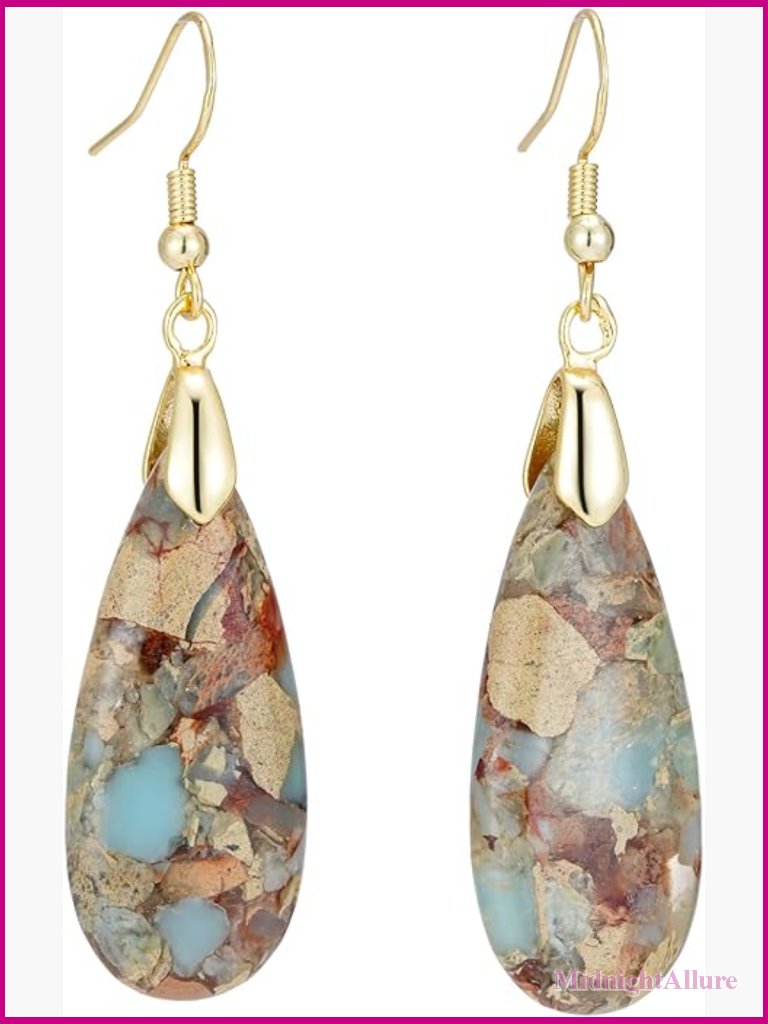 Natural Stone Teardrop Dangle Earrings Healing Gemstone Hypoallergenic
